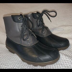 Sperry Black and Gray Lace-Up Insulated Duck Boots